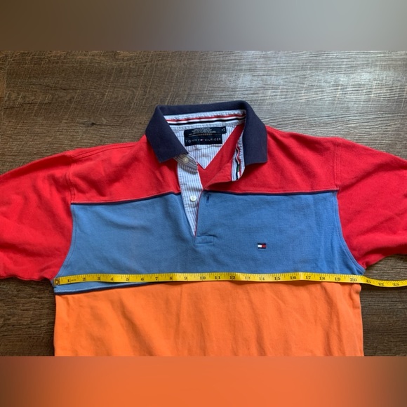 TOMMY HILFIGER Y2K polo shirt cotton preppy golf resort bright color block M EUC - Picture 6 of 7